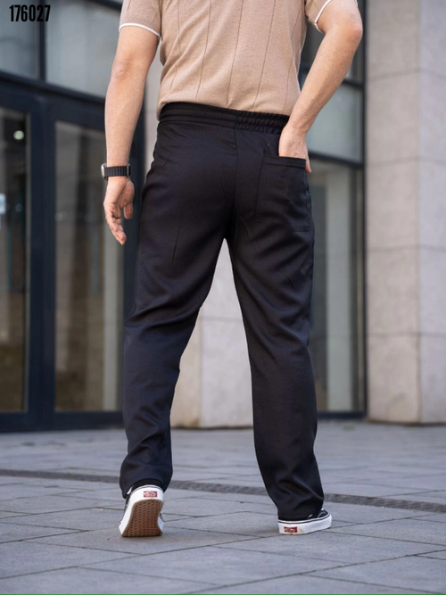 Erkek keten jogger pantolon siyah - detay