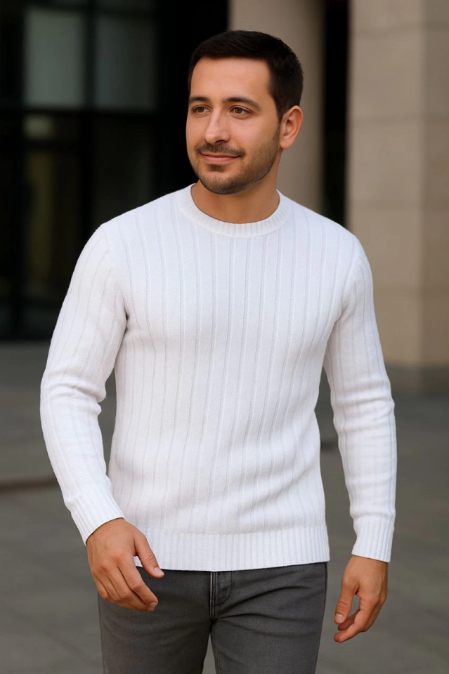 Erkek Fitilli Triko Kazak 4’lü Set – Beyaz, Bebek Mavisi, Gri, SiyahKalın Dokuma Pamuklu Regular Fit Bisiklet Yaka Uzun Kollu Kışlık Ve Baharlık Rahat Triko Kombini (176296)