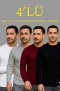 Erkek Fitilli Triko Kazak 4’lü Set Beyaz Bordo Gri Siyah Regular Fit Bisiklet Yaka Kazak Triko Kombini (179308)