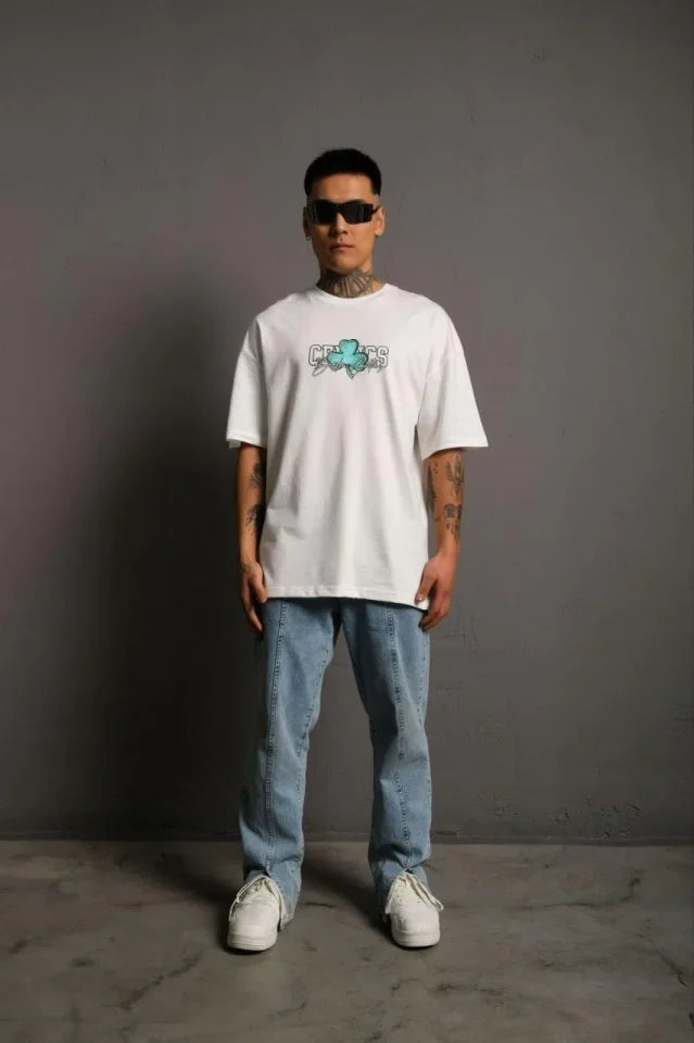 Erkek Sırt Baskılı T-shirt - Beyaz (179401)
