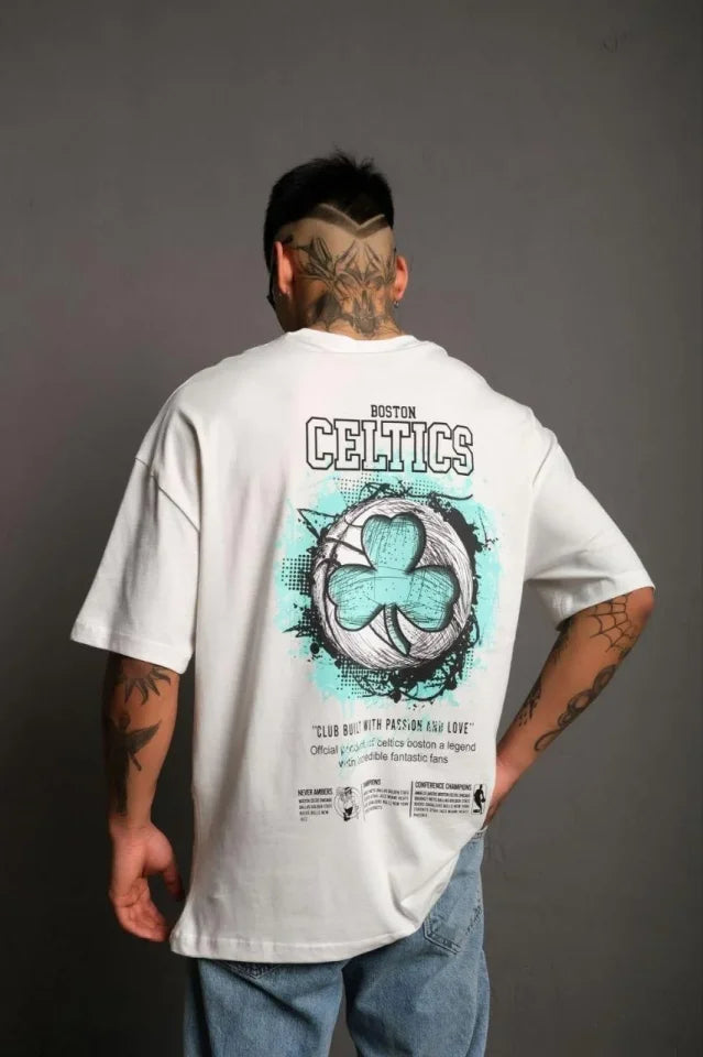 Erkek Sırt Baskılı T-shirt - Beyaz (179401)