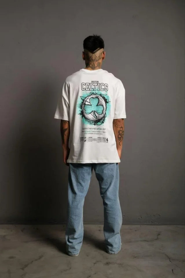 Erkek Sırt Baskılı T-shirt - Beyaz (179401)
