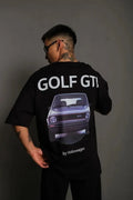 Erkek Oversize Baskılı Tişört – Golf GTI Retro Araba Desenli, Ön - Arka Dijital Baskı, Sokak Modası Stil - Siyah (179505)