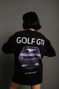 Oversize Baskılı Tişört – Golf GTI Retro Araba Desenli, Ön - Arka Dijital Baskı, Sokak Modası Stil - Siyah (179506)