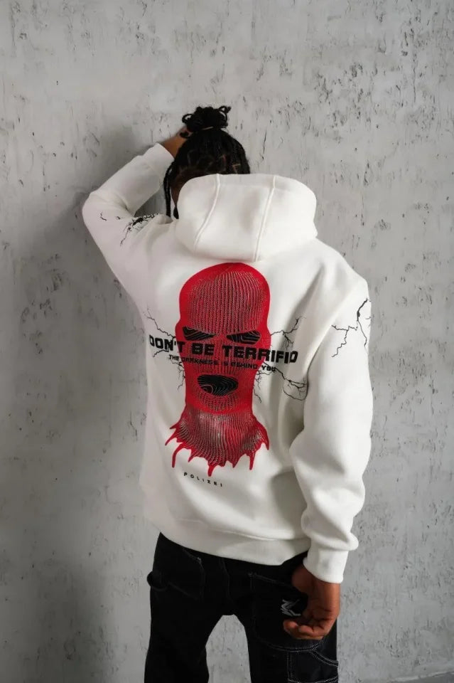 Erkek Maske Baskılı Kapüşonlu Sweat - Beyaz (180283)