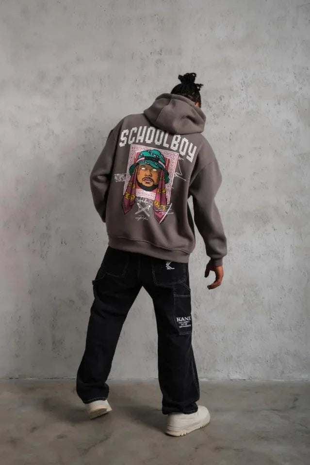 Erkek SCHOOL BOY Baskılı Kapüşonlu Sweat - Gri (180290)