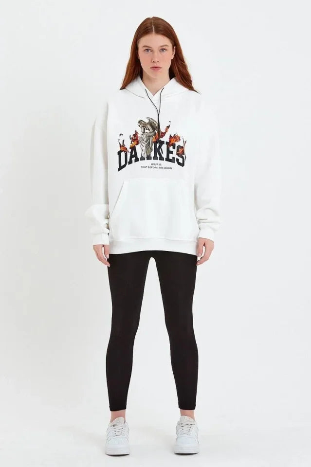 DANKES Baskılı Kapüşonlu Sweat - Beyaz (180329)
