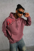 Erkek Ön Ve Arka Baskılı Kapüşonlu 3 İplik Sweatshirt - Gül Kurusu (180387)