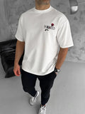 Unisex Bisiklet Yaka Baskılı Oversize T-Shirt - Beyaz (180521)