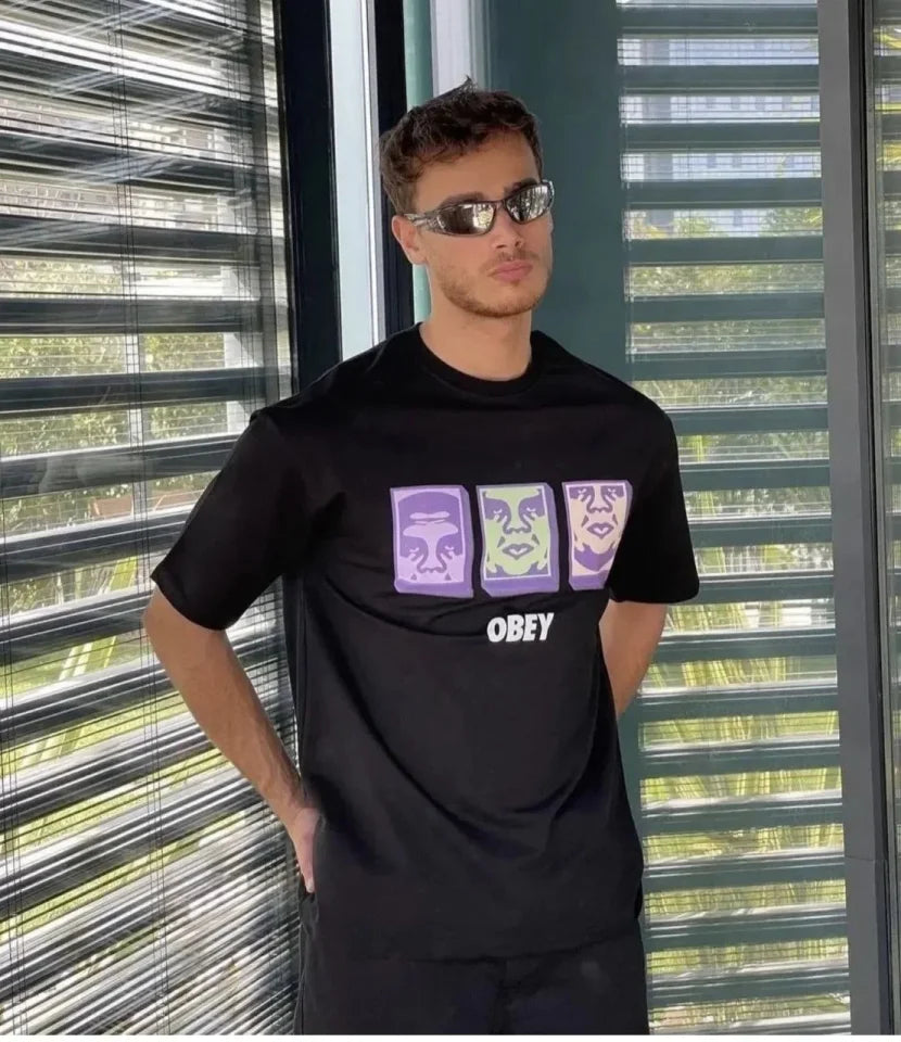 Unisex Bisiklet Yaka Baskılı Oversize T-Shirt - Siyah (180618)
