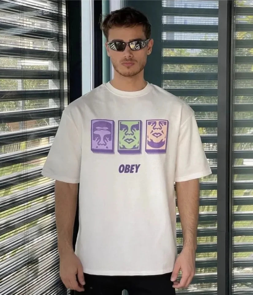 Unisex Bisiklet Yaka Baskılı Oversize T-Shirt - Beyaz (180619)
