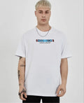 Unisex Bisiklet Yaka Baskılı Oversize T-Shirt - Beyaz (180621)