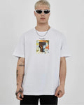 Unisex Bisiklet Yaka Baskılı Oversize T-Shirt - Beyaz (180625)