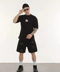 Unisex Bisiklet Yaka Baskılı Oversize T-Shirt - Siyah (180631)