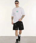 Unisex Bisiklet Yaka Baskılı Oversize T-Shirt - Beyaz (180632)