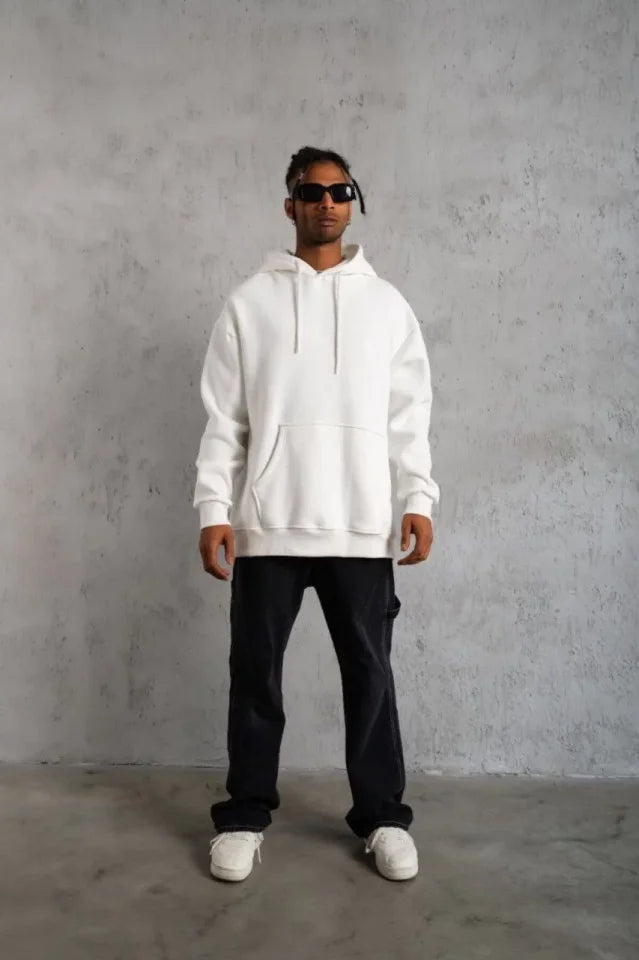 3 İplik Kapşonlu Sweatshirt Hoodie - Beyaz (180660)