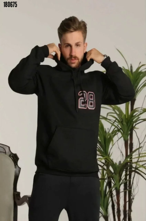 Unisex Kapşonlu Baskılı Sweetshirt Siyah