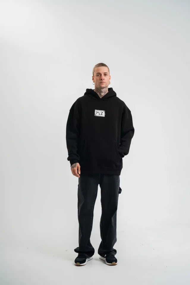 Unisex Kapşonlu Uzun Kol Patchli Nakışlı SweatShirt - Siyah (180760)