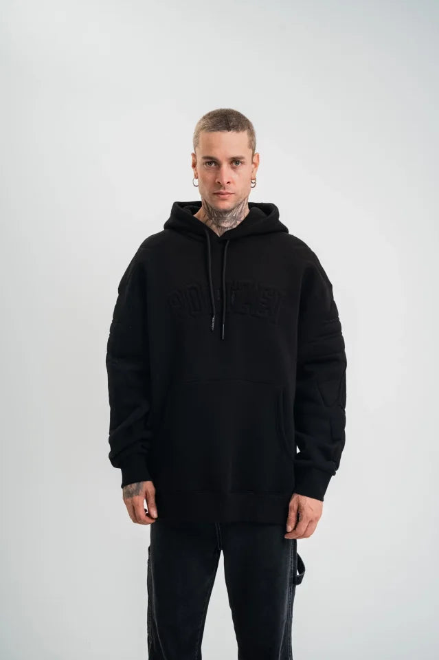 Double Oversize Kapşonlu Nakışlı SweatShirt - Siyah (180762)