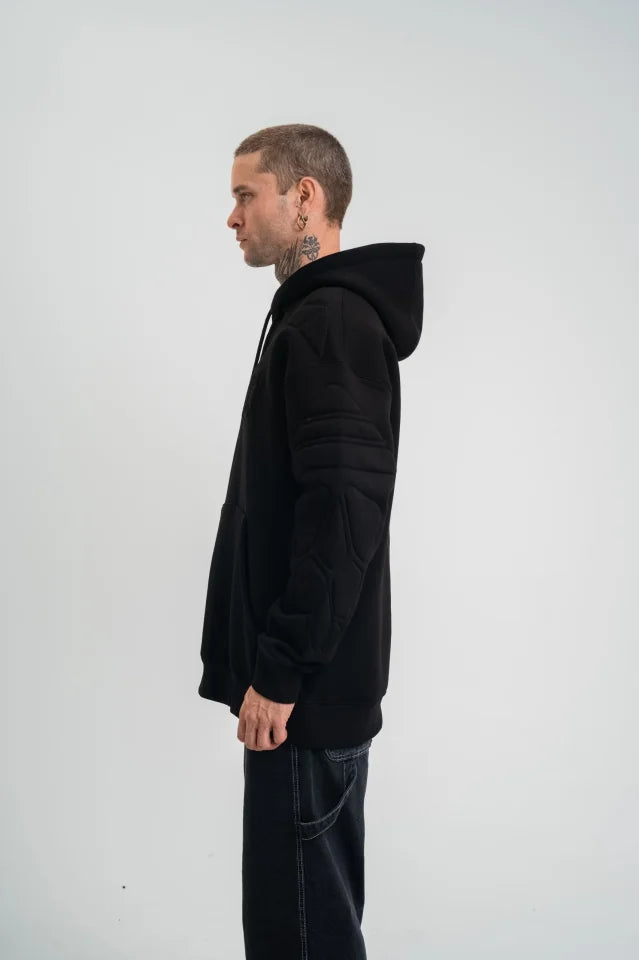 Double Oversize Kapşonlu Nakışlı SweatShirt - Siyah (180762)