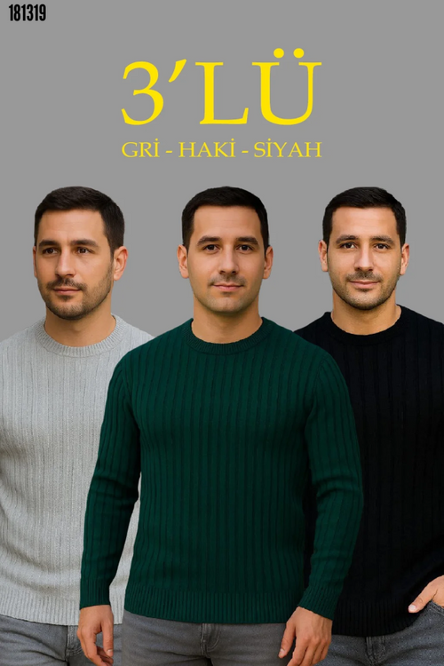 Erkek Fitilli Triko Kazak 3lü Set