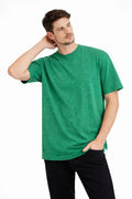 Erkek Asit Yıkama Bisiklet Yaka Kısa Kollu Oversize T-Shirt Tişört - Yeşil (181590)