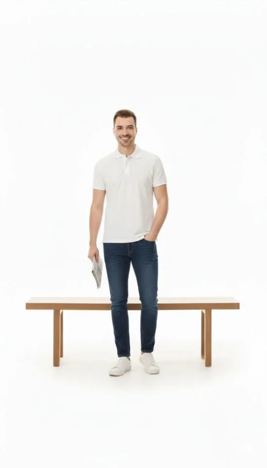 Erkek Pike Kumaş Düğmeli Yaka Regular Fit Günlük Kısa Kol Tişört T-shirt - Beyaz (181976)