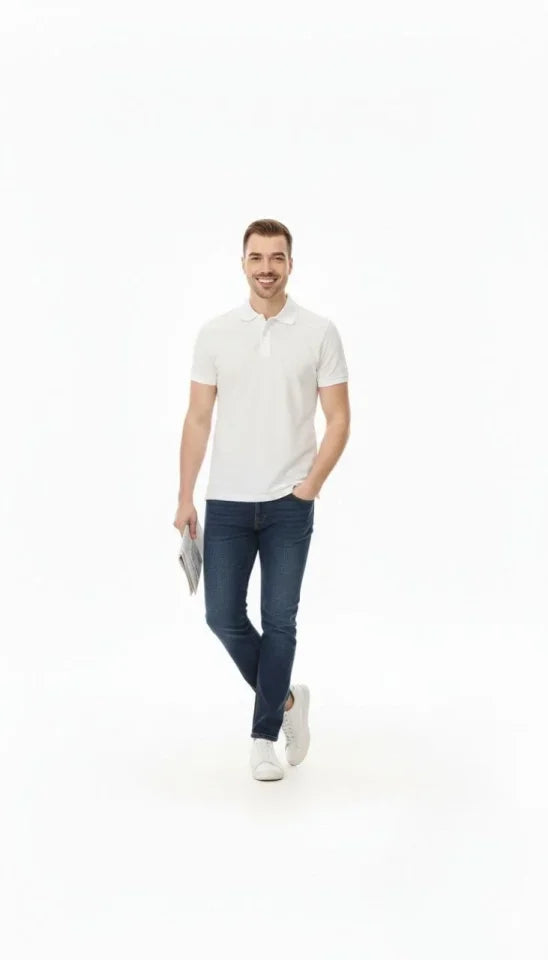 Erkek Pike Kumaş Düğmeli Yaka Regular Fit Günlük Kısa Kol Tişört T-shirt - Beyaz (181976)