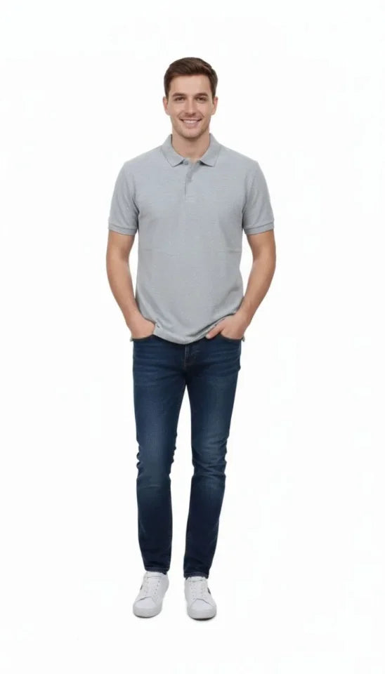 Erkek Pike Kumaş Düğmeli Yaka Regular Fit Günlük Kısa Kol Tişört T-shirt - Gri (181979)