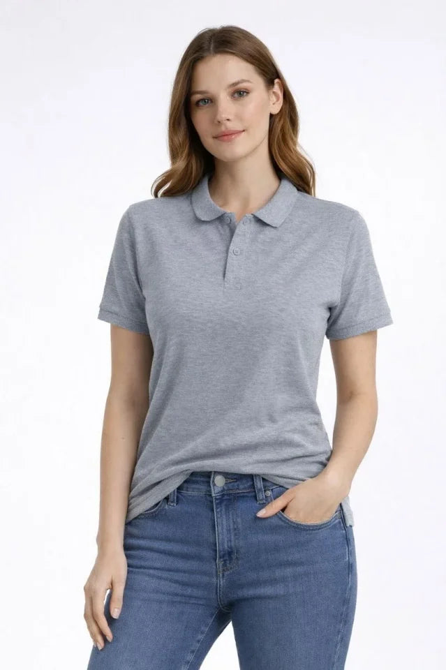 Pike Kumaş Düğmeli Yaka Regular Rahat Günlük Kısa Kol Tişört T-shirt - Gri (181980)