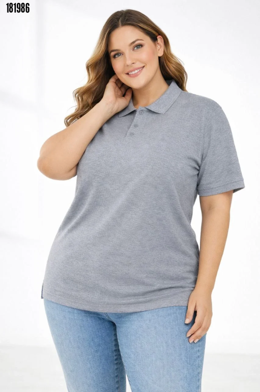Pike Kumaş Düğmeli Yaka Battal Büyük Beden Günlük Kısa kol Tişört Tshirt Gri