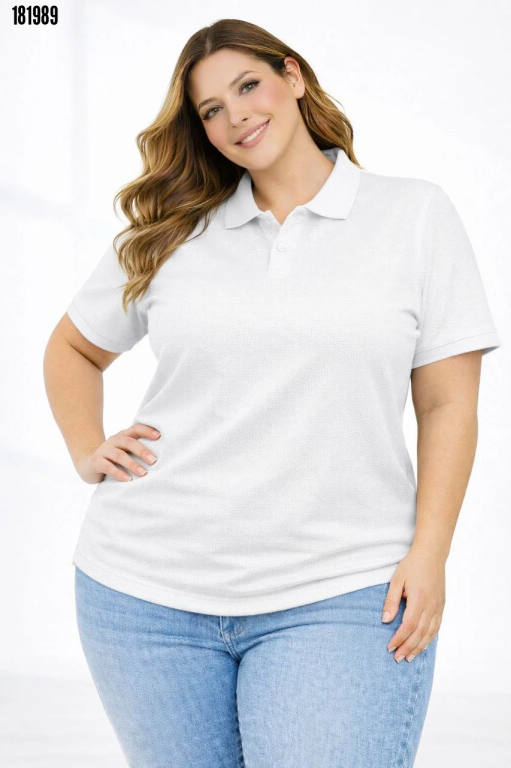 Pike Kumaş Düğmeli Yaka Battal Büyük Beden Günlük Kısa kol Tişört Tshirt Beyaz