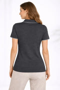 Triko Kumaş Yakalı Düğmesiz Açık Yaka Fitilli Kısa Kollu Regular Fit Tişört T-shirt - Siyah (182405)