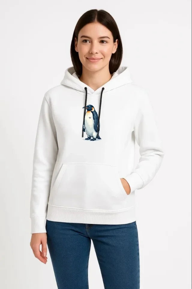 Oversize Hoodie - Sırt Baskılı Survivor Penguin Temalı, Felsefi Yazılı Kapüşonlu Sweatshirt - Beyaz (182698)