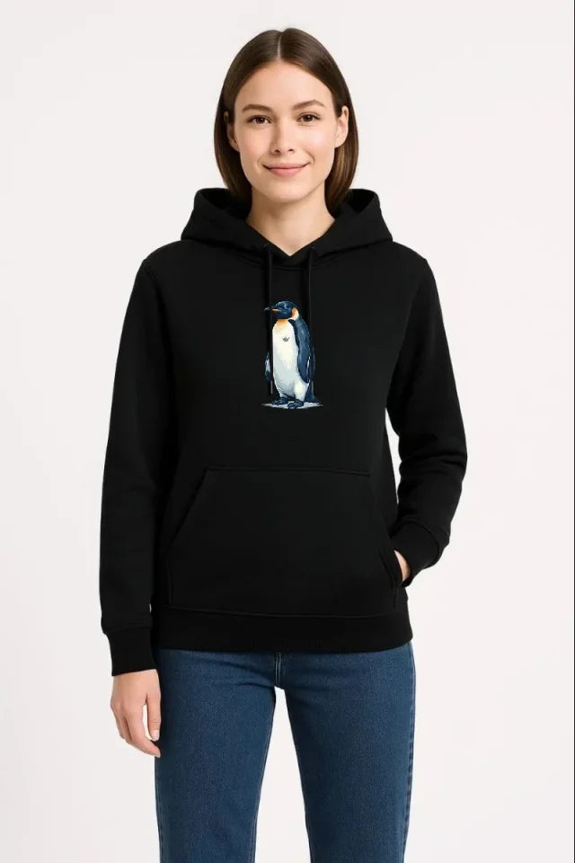 Oversize Hoodie - Sırt Baskılı Survivor Penguin Temalı, Felsefi Yazılı Kapüşonlu Sweatshirt - Siyah (182699)