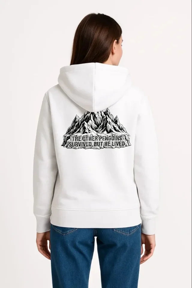 Nihilist Penguen Temalı Oversize Kapüşonlu Sweatshirt - Beyaz (182710)