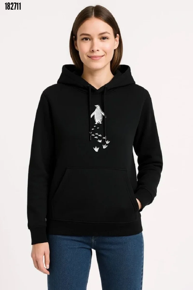 Nihilist Penguen Temalı Oversize Kapüşonlu Sweatshirt Siyah (182711)