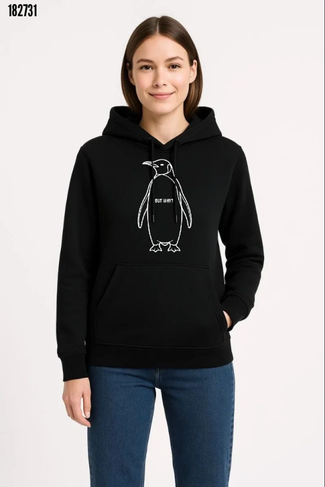 Nihilist Penguen Özel Tasarım Oversize Kapüşonlu Sweatshirt Siyah (182731)