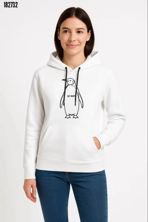 Nihilist Penguen Özel Tasarım Oversize Kapüşonlu Sweatshirt Beyaz (182732)