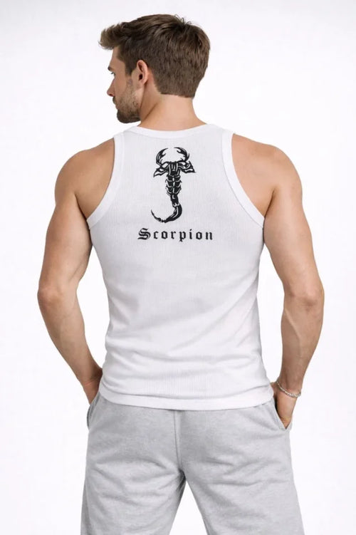 Erkek Fitilli Atlet Sıfır Yaka Slim Fit Arka Baskılı Spor Atlet - Beyaz (182976)