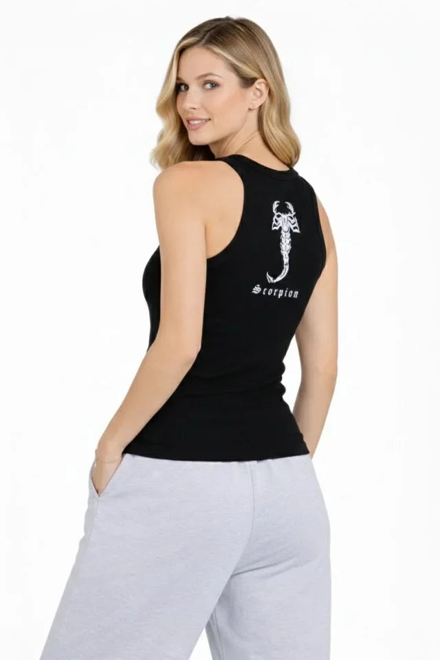 Fitilli Atlet Sıfır Yaka Slim Fit Arka Baskılı Spor Atlet - Siyah (182985)