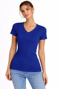 T-Shirt V Yaka Slim Fit Likralı Tişört Günlük Basic Body - İndigo (183953)