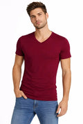 Erkek T-Shirt V Yaka Slim Fit Dar Kesim Likralı Tişört Günlük Basic Body - Bordo (184025)