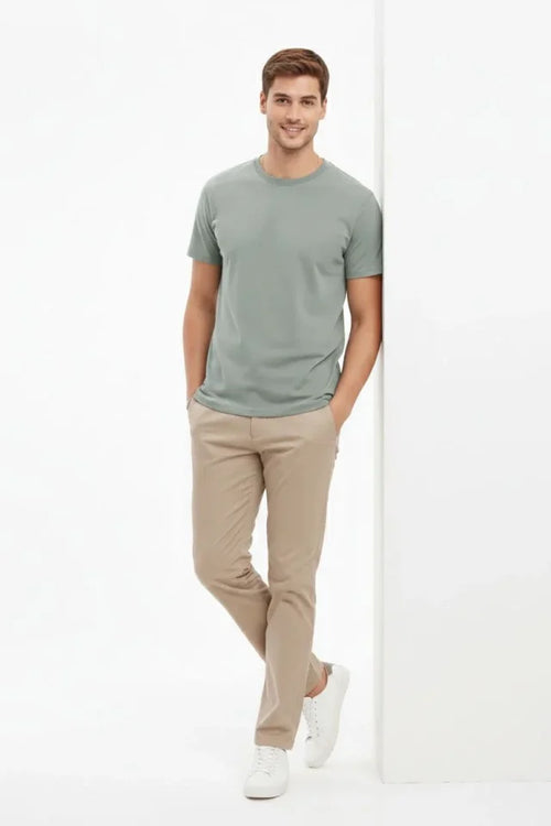 Erkek Bisiklet Yaka Tişört Regular Kalıp Basic Pamuklu Günlük Kullanım T-shirt - Mint Yeşili (184263)