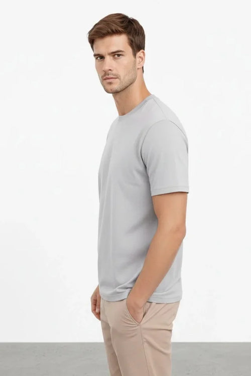 Erkek Bisiklet Yaka Tişört Regular Kalıp Basic Pamuklu Günlük Kullanım T-shirt - Gri (184264)