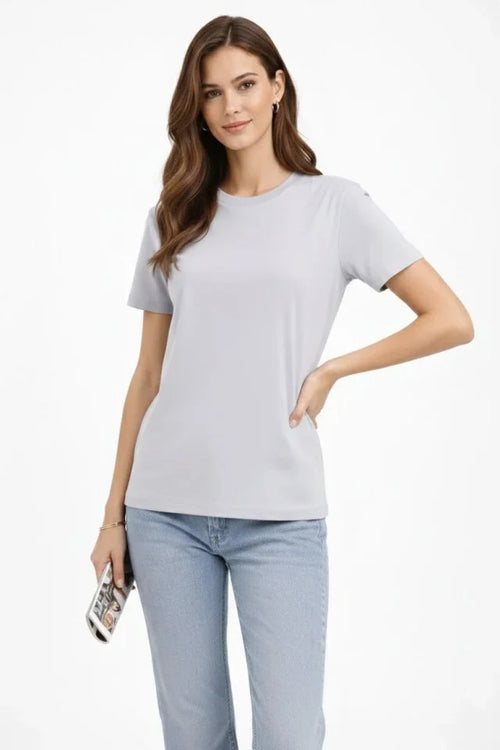 Bisiklet Yaka Tişört  Regular Kalıp Basic Pamuklu  Günlük Kullanım  T-shirt - Gri (184265)