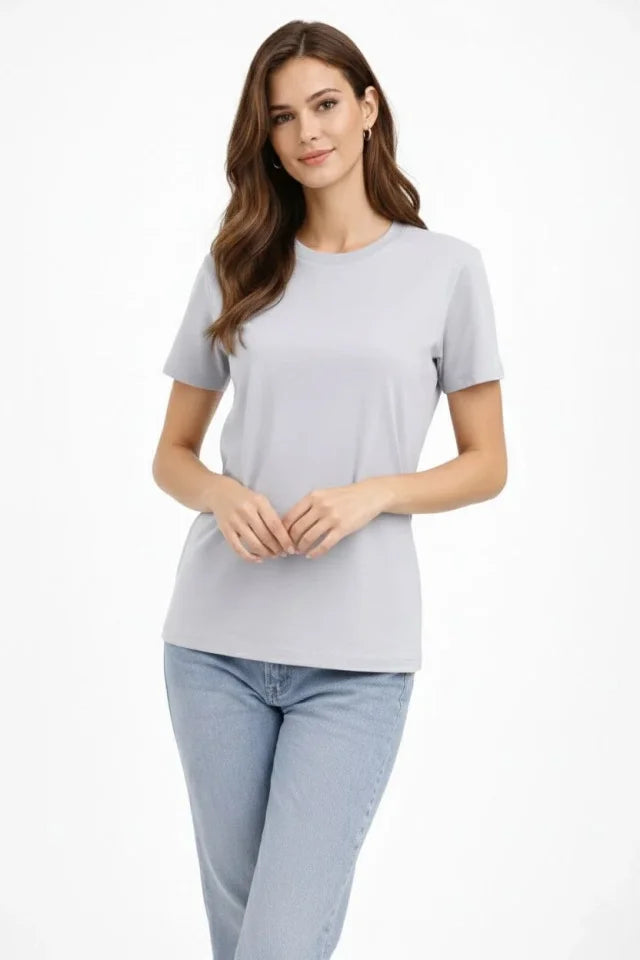 Bisiklet Yaka Tişört  Regular Kalıp Basic Pamuklu  Günlük Kullanım  T-shirt - Gri (184265)