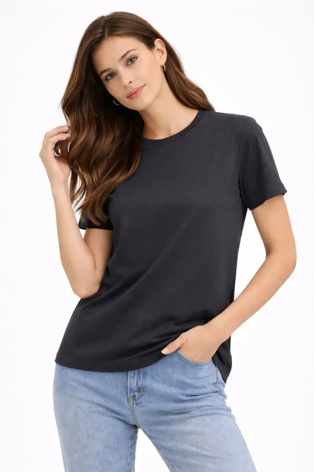 Bisiklet Yaka Tişört Regular Kalıp Basic Pamuklu Günlük Kullanım T-shirt - Füme (184266)