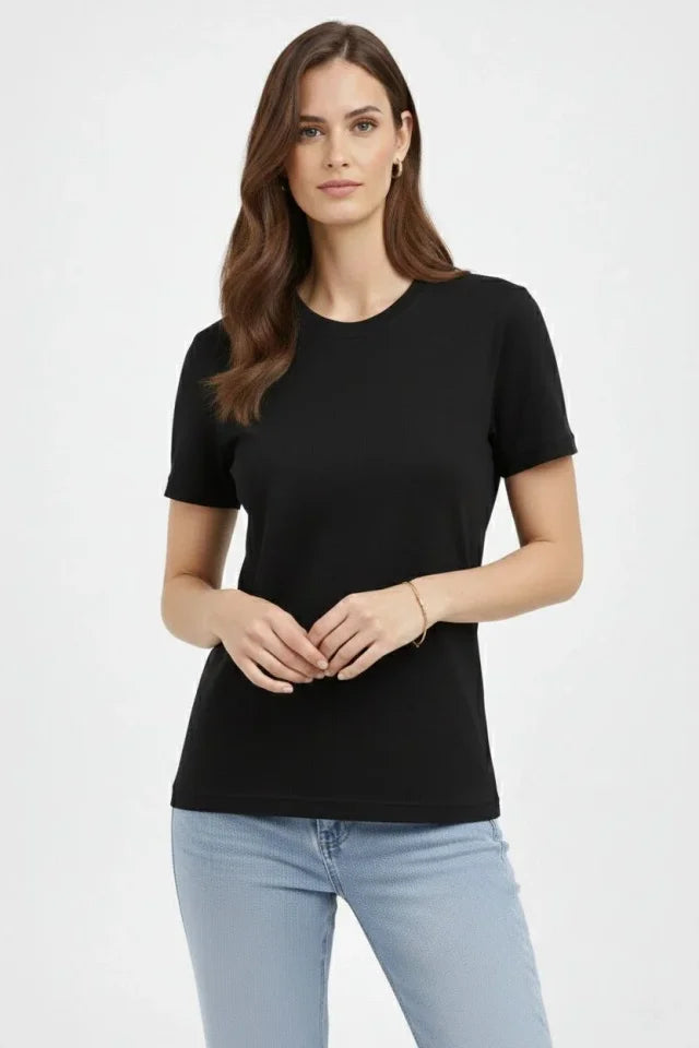 Bisiklet Yaka Tişört Regular Kalıp Basic Pamuklu Günlük Kullanım T-shirt - Siyah (184267)