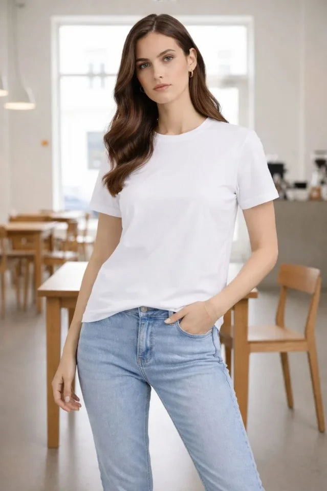 Bisiklet Yaka Tişört Regular Kalıp Basic Pamuklu Günlük Kullanım T-shirt - Beyaz (184268)